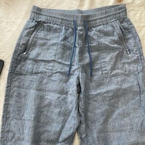 Blue drawstring athletic pants